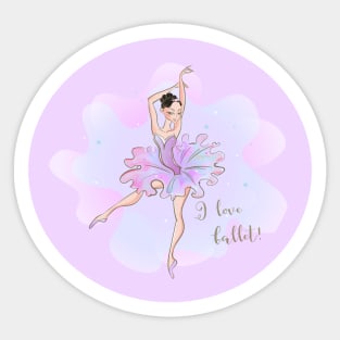 I Love Ballet Pink & Purple Dancing Ballerina Sticker